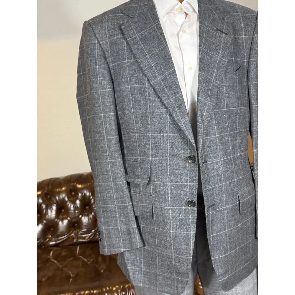 Tom Ford Linen Windowpane Charcoal Blazer Sportcoat 50R 40R US Italy Wool Silk